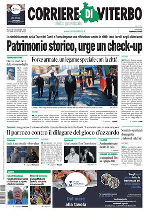 Prima pagina Corriere di Viterbo di oggi - Quotidiano regionale