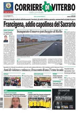 Prima pagina Corriere di Viterbo di oggi - Quotidiano regionale