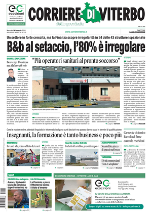 Prima pagina Corriere di Viterbo di oggi - Quotidiano regionale