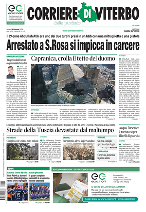 Prima pagina Corriere di Viterbo di oggi - Quotidiano regionale