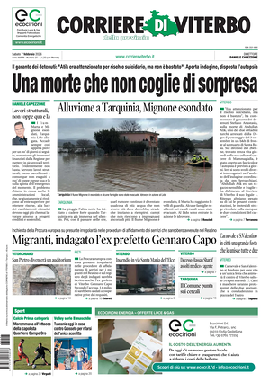 Prima pagina Corriere di Viterbo di oggi - Quotidiano regionale