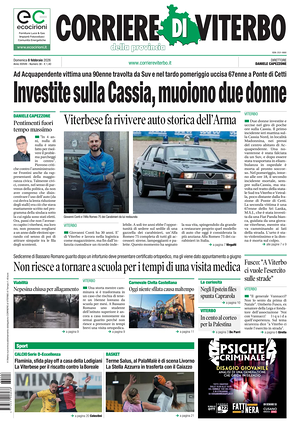 Prima pagina Corriere di Viterbo di oggi - Quotidiano regionale