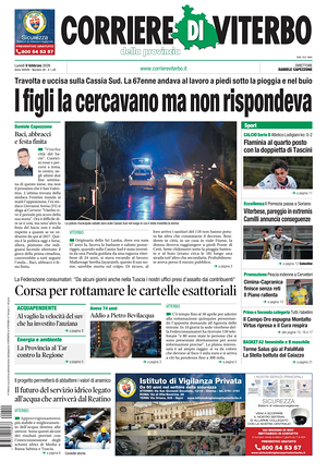 Prima pagina Corriere di Viterbo di oggi - Quotidiano regionale