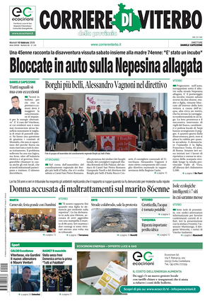 Prima pagina Corriere di Viterbo di oggi - Quotidiano regionale