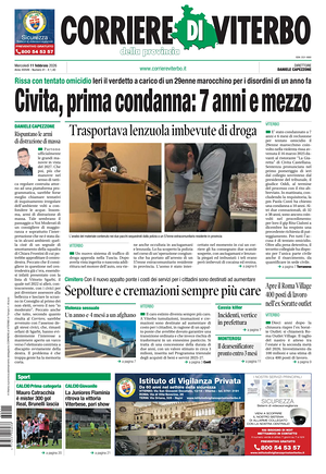 Prima pagina Corriere di Viterbo di oggi - Quotidiano regionale