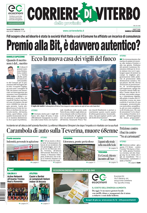 Prima pagina Corriere di Viterbo di oggi - Quotidiano regionale