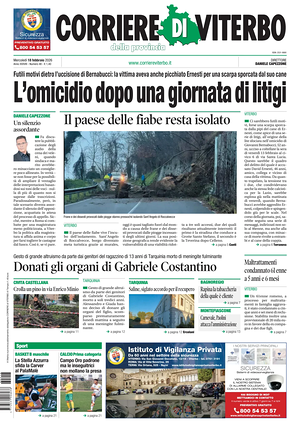 Prima pagina Corriere di Viterbo di oggi - Quotidiano regionale