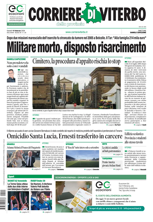 Prima pagina Corriere di Viterbo di oggi - Quotidiano regionale