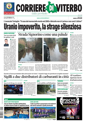 Prima pagina Corriere di Viterbo di oggi - Quotidiano regionale