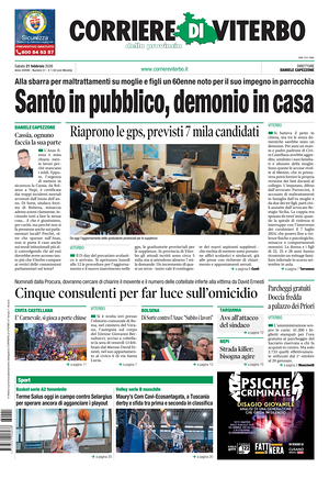 Prima pagina Corriere di Viterbo di oggi - Quotidiano regionale