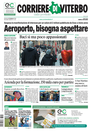 Prima pagina Corriere di Viterbo di oggi - Quotidiano regionale