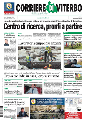 Prima pagina Corriere di Viterbo di oggi - Quotidiano regionale