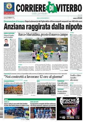Prima pagina Corriere di Viterbo di oggi - Quotidiano regionale