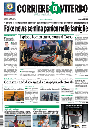 Prima pagina Corriere di Viterbo di oggi - Quotidiano regionale