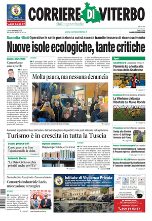 Prima pagina Corriere di Viterbo di oggi - Quotidiano regionale