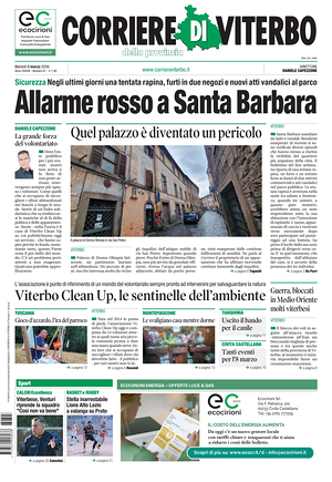 Prima pagina Corriere di Viterbo di oggi - Quotidiano regionale