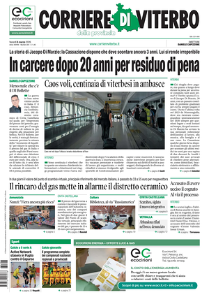 Prima pagina Corriere di Viterbo di oggi - Quotidiano regionale