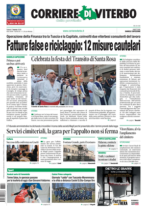 Prima pagina Corriere di Viterbo di oggi - Quotidiano regionale