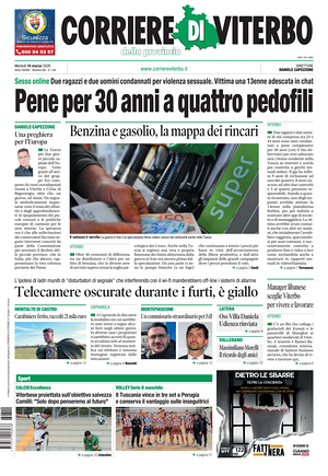 Prima pagina Corriere di Viterbo di oggi - Quotidiano regionale