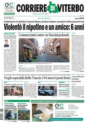 Prima pagina Corriere di Viterbo di oggi - Quotidiano regionale