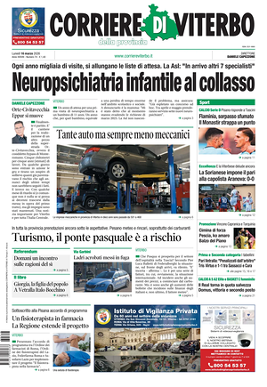 Prima pagina Corriere di Viterbo di oggi - Quotidiano regionale