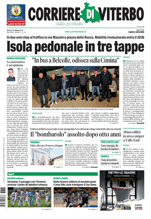 Prima pagina Corriere di Viterbo di oggi - Quotidiano regionale