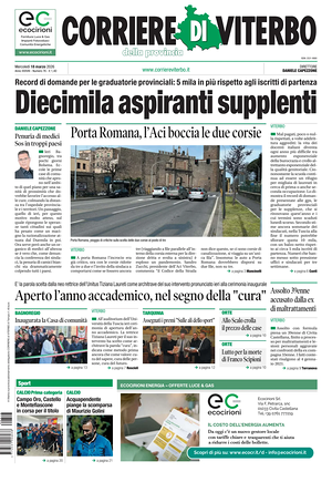 Prima pagina Corriere di Viterbo di oggi - Quotidiano regionale