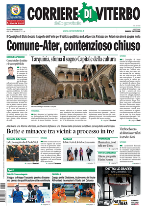 Prima pagina Corriere di Viterbo di oggi - Quotidiano regionale