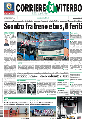 Prima pagina Corriere di Viterbo di oggi - Quotidiano regionale