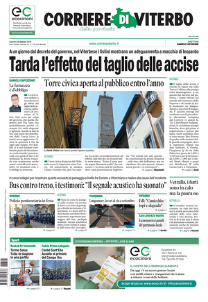 Prima pagina Corriere di Viterbo di oggi - Quotidiano regionale