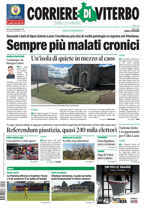 Prima pagina Corriere di Viterbo di oggi - Quotidiano regionale