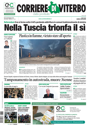Prima pagina Corriere di Viterbo di oggi - Quotidiano regionale