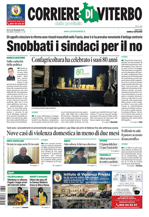 Prima pagina Corriere di Viterbo di oggi - Quotidiano regionale