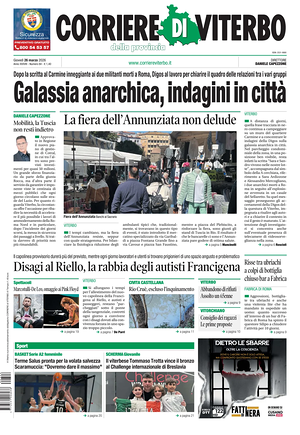 Prima pagina Corriere di Viterbo di oggi - Quotidiano regionale