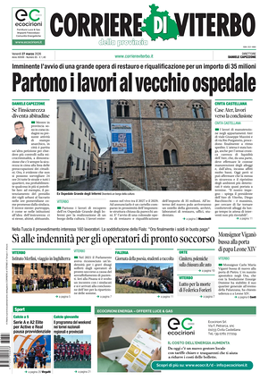 Prima pagina Corriere di Viterbo di oggi - Quotidiano regionale
