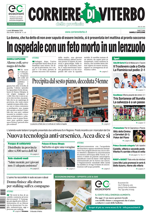 Prima pagina Corriere di Viterbo di oggi - Quotidiano regionale