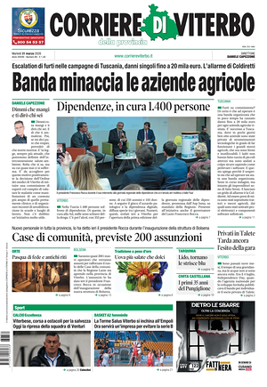 Prima pagina Corriere di Viterbo di oggi - Quotidiano regionale