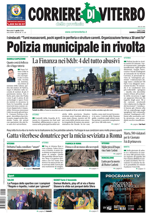 Prima pagina Corriere di Viterbo di oggi - Quotidiano regionale