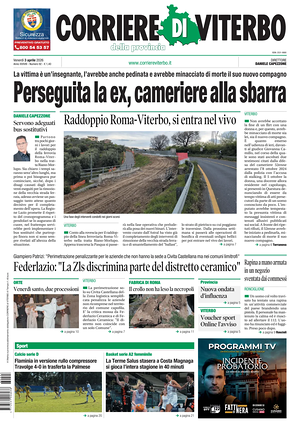 Prima pagina Corriere di Viterbo di oggi - Quotidiano regionale