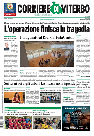 Prima pagina Corriere di Viterbo di oggi - Quotidiano regionale