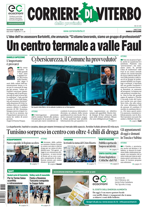 Prima pagina Corriere di Viterbo di oggi - Quotidiano regionale