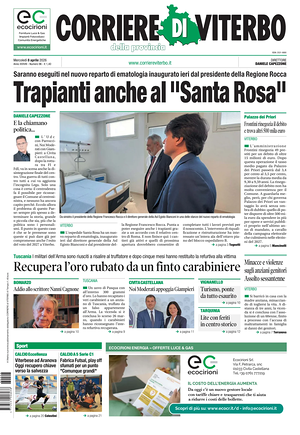 Prima pagina Corriere di Viterbo di oggi - Quotidiano regionale