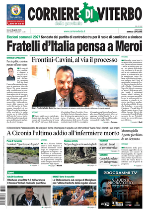 Prima pagina Corriere di Viterbo di oggi - Quotidiano regionale