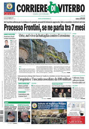 Prima pagina Corriere di Viterbo di oggi - Quotidiano regionale