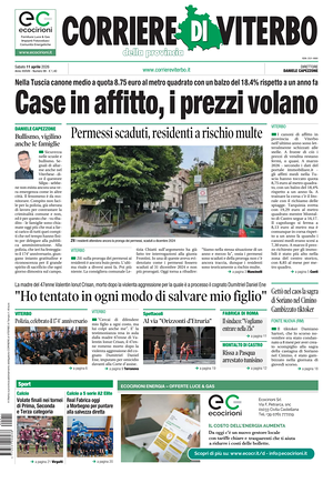 Prima pagina Corriere di Viterbo di oggi - Quotidiano regionale