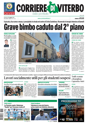 Prima pagina Corriere di Viterbo di oggi - Quotidiano regionale