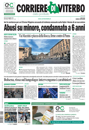 Prima pagina Corriere di Viterbo di oggi - Quotidiano regionale