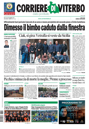 Prima pagina Corriere di Viterbo di oggi - Quotidiano regionale