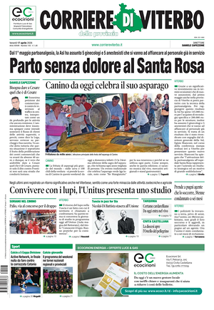 Prima pagina Corriere di Viterbo di oggi - Quotidiano regionale