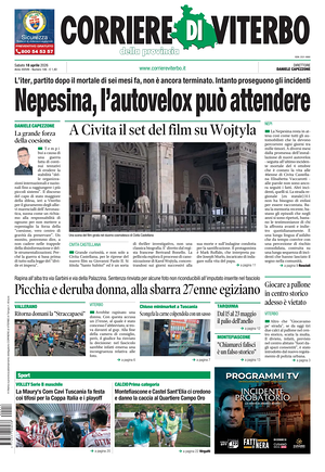Prima pagina Corriere di Viterbo di oggi - Quotidiano regionale